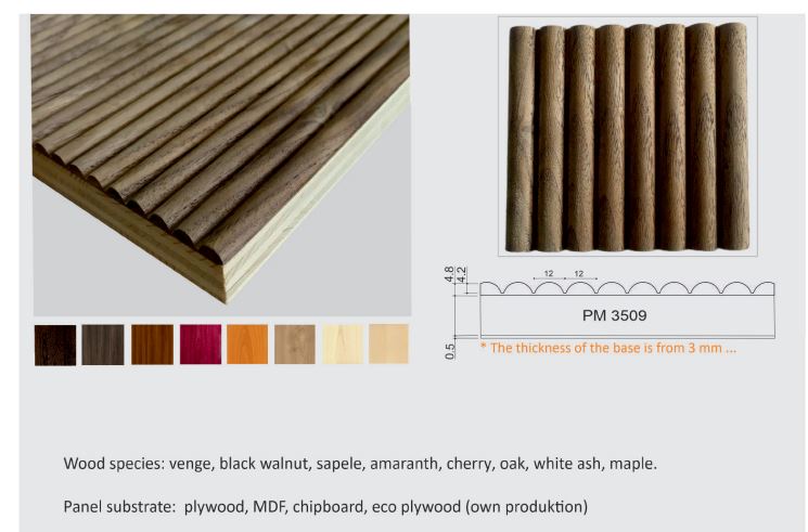 Sforzando Swells - Fluted Ribbed  Solid Wood Panels 5mm + Base panel