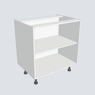 Made-to-Measure Wide Base Cabinet Kit – 800 mm – default carcass without doors, 800 × 720 × 560 mm, on 4 adjustable 150 mm legs, Egger W1000 ST9 Premium White, 3D render of the Uniboards cabinet model