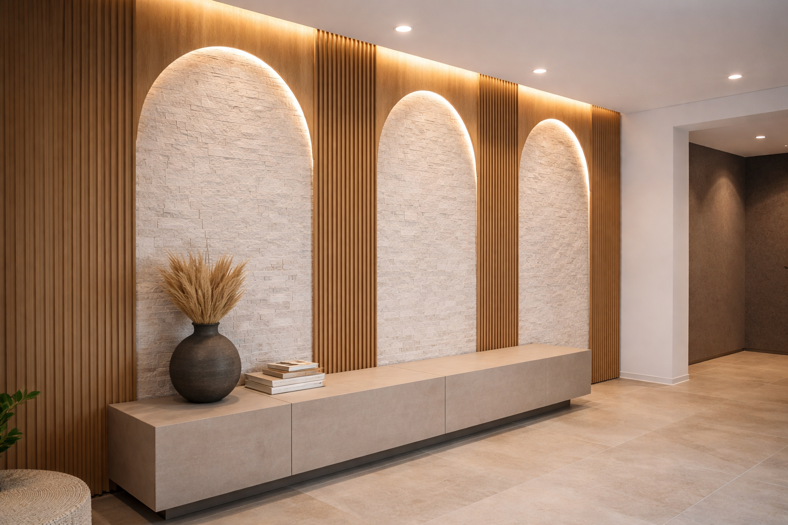Modern Interior Renovation: Decorative Panels and Textured Plaster