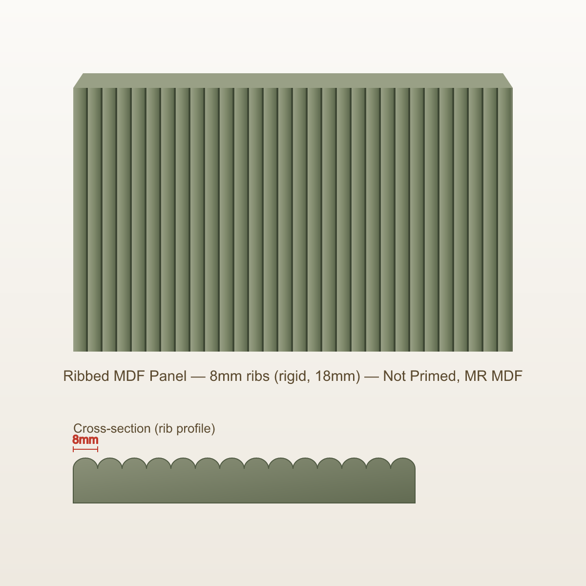 8mm ribbed MDF panel - not primed (green MR MDF)