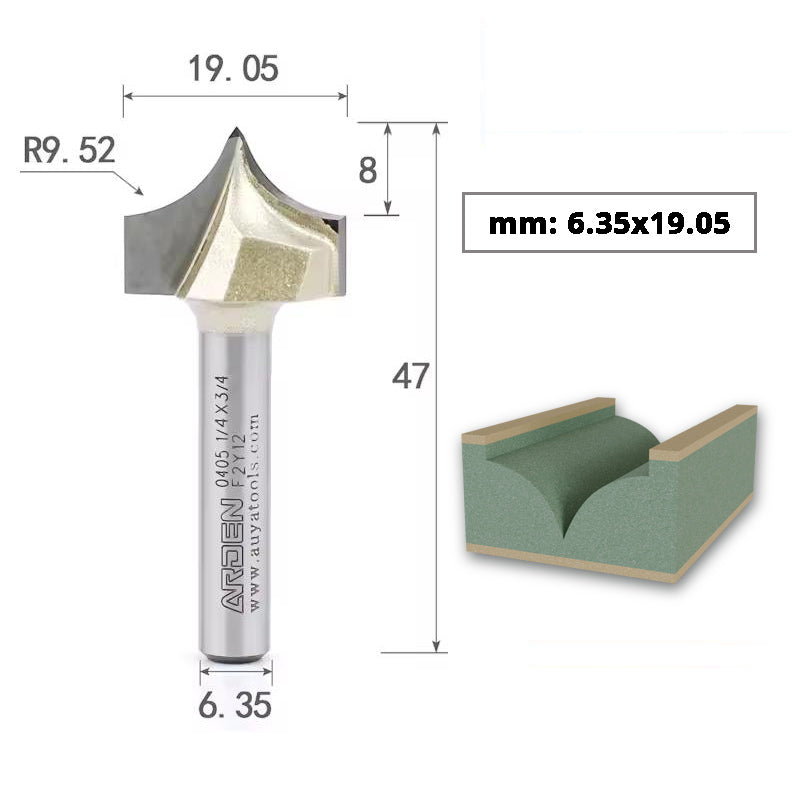 ARDEN Carbide Sharp Tip Round Over Router Bit for Woodworking and MDF Engraving