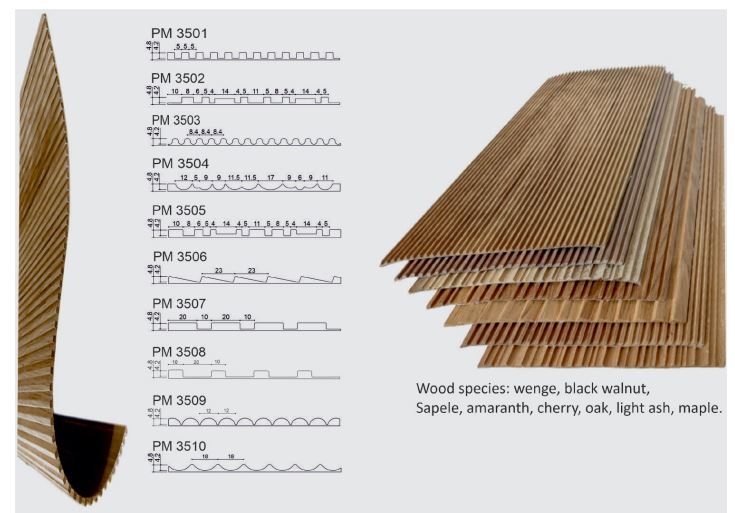 Sforzando Swells - Fluted Ribbed  Solid Wood Panels 5mm + Base panel