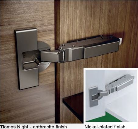 Tiomos Grass Hinge, 110°, Full Overlay Mounting, Click on Arm, Soft Close, Impresso Fixing