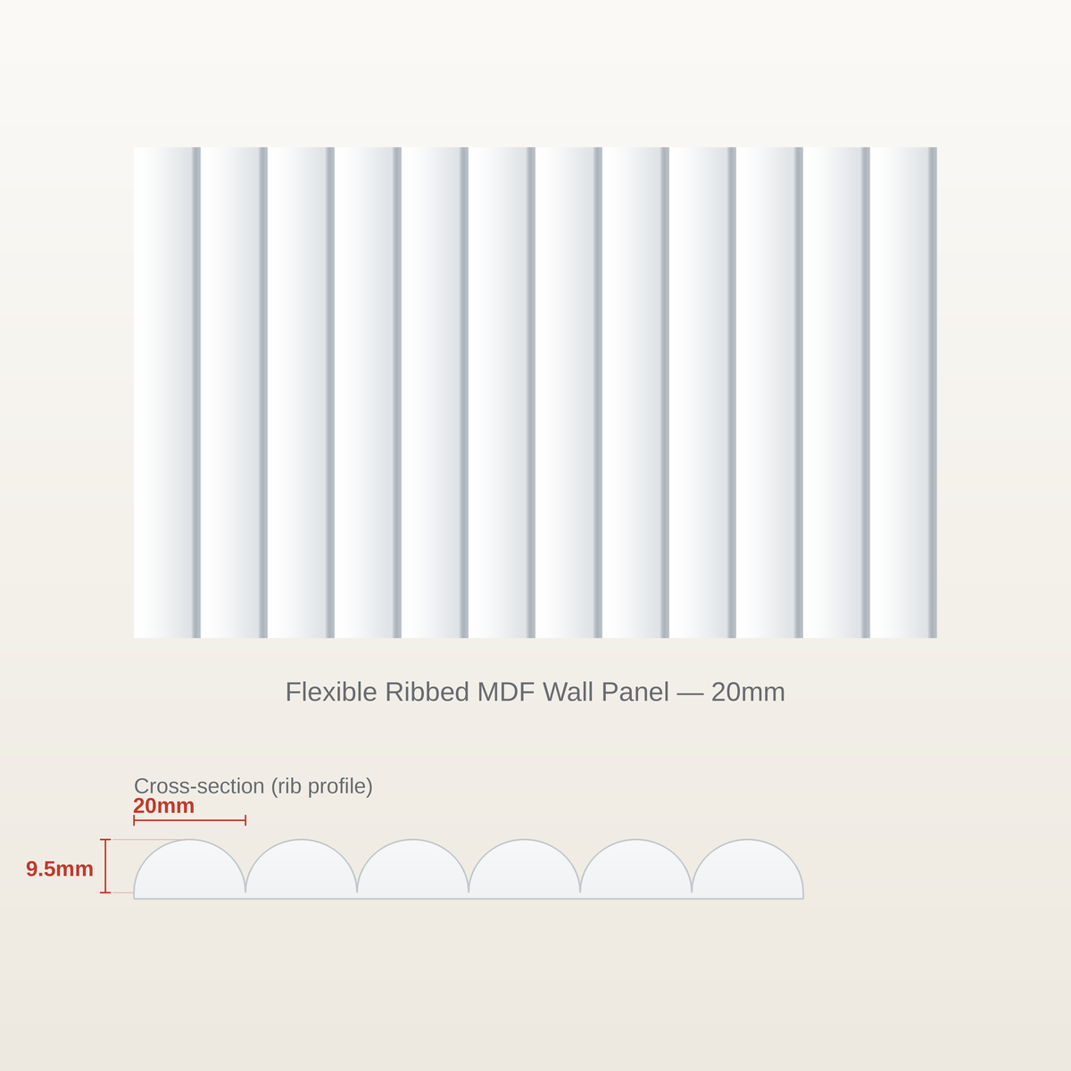 Flexible Ribbed MDF Wall Panel - 20mm primed/white