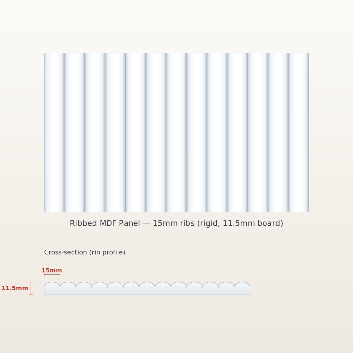 15mm ribbed MDF - primed, 11.5mm board