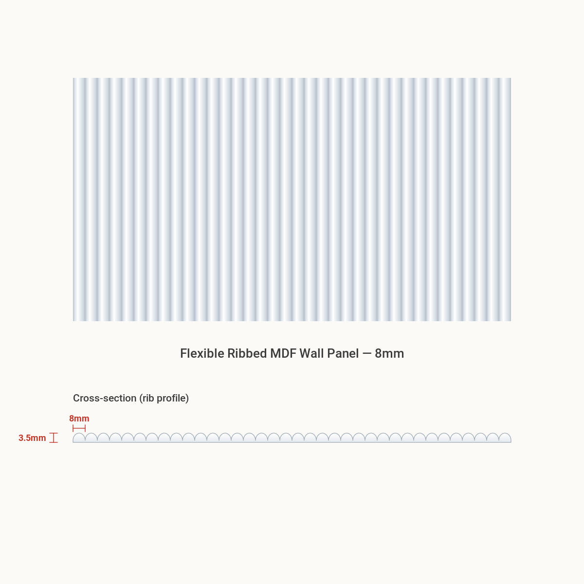 Flexible Ribbed MDF Wall Panel - 8mm primed/white