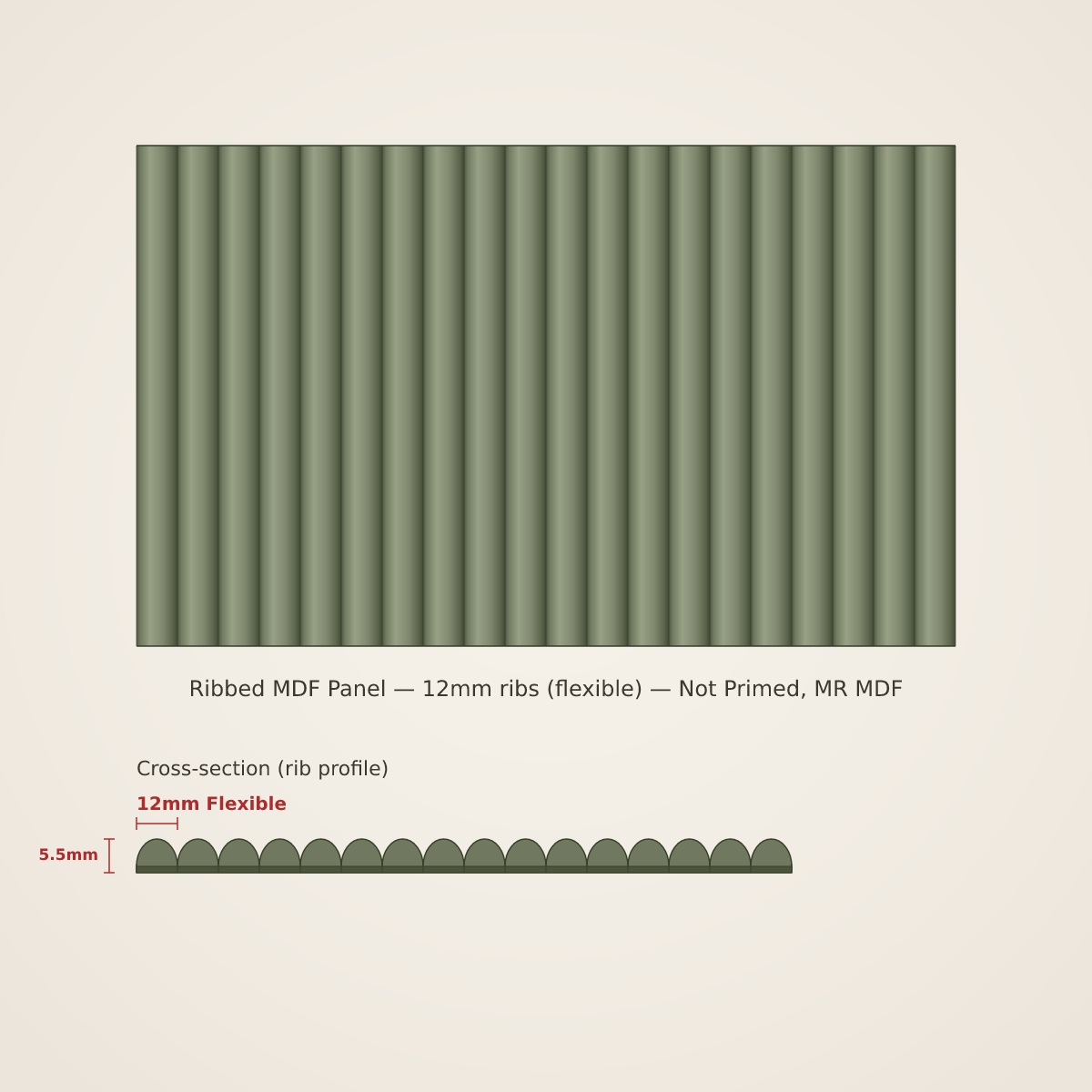 12mm Flexible Ribbed MDF panel - not primed