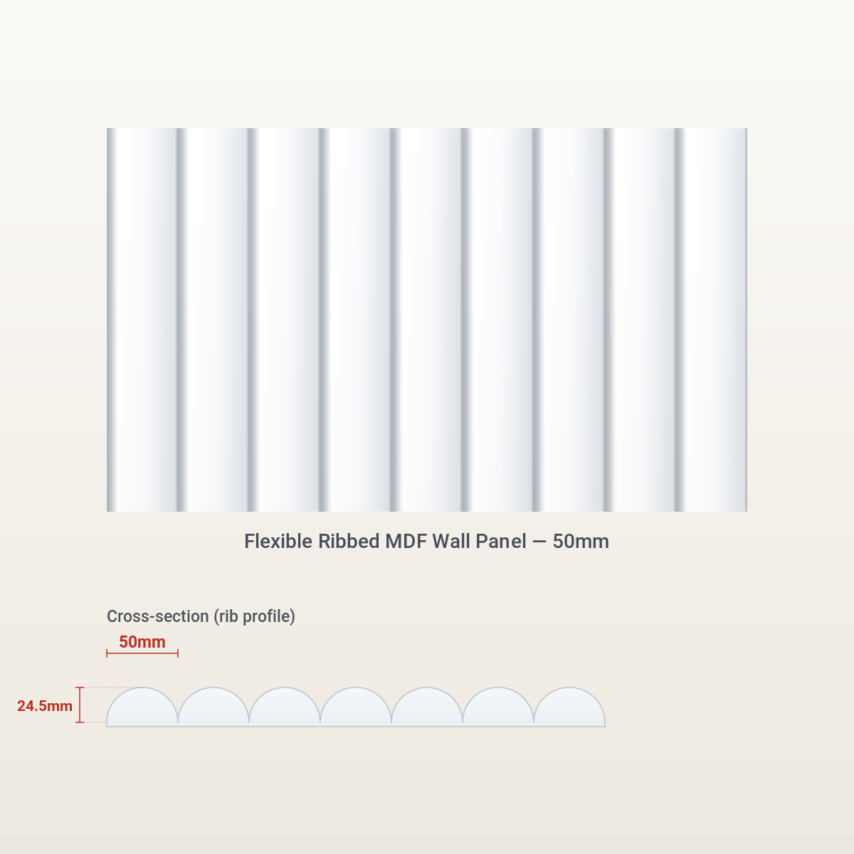 Flexible Ribbed MDF Wall Panel - 50mm primed/white