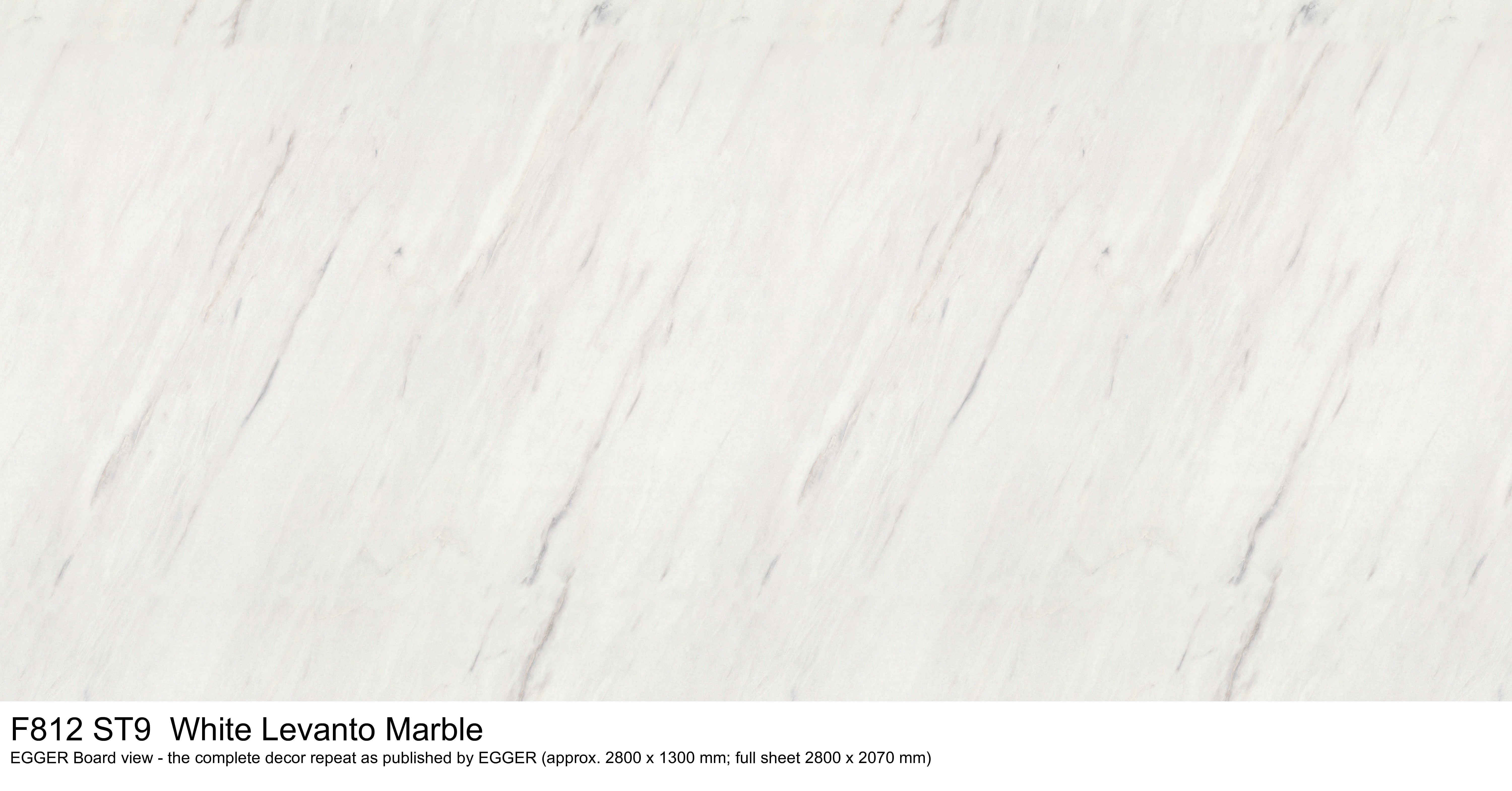 F812 ST9 White Levanto Marble - EGGER Board view, complete decor repeat