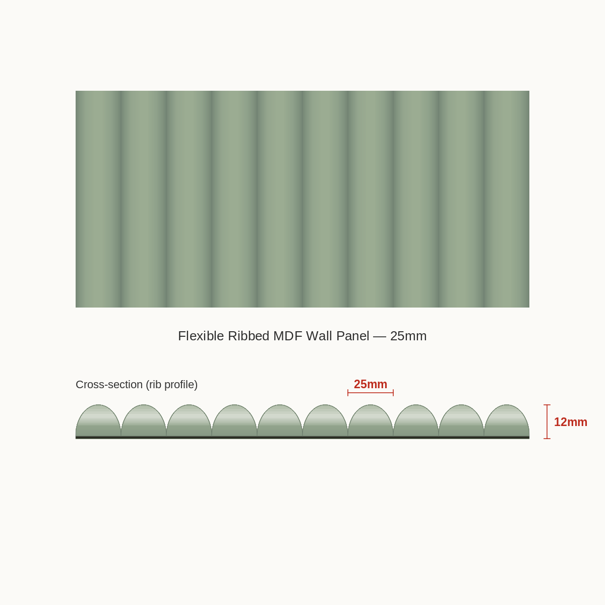 Flexible Ribbed MDF Wall Panel - 25mm not primed