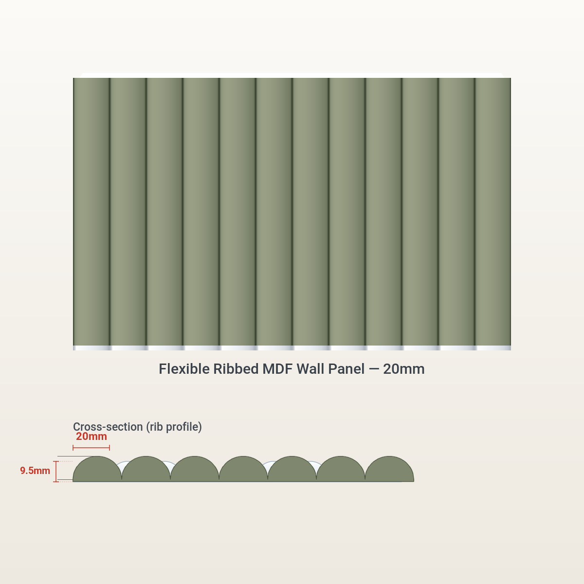 Flexible Ribbed MDF Wall Panel - 20mm not primed