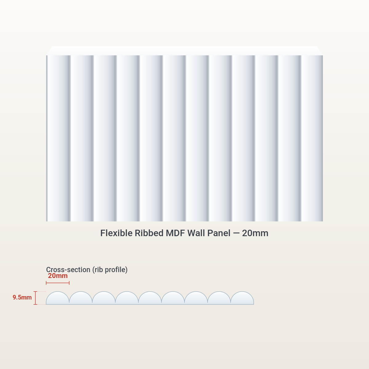 Flexible Ribbed MDF Wall Panel - 20mm primed/white