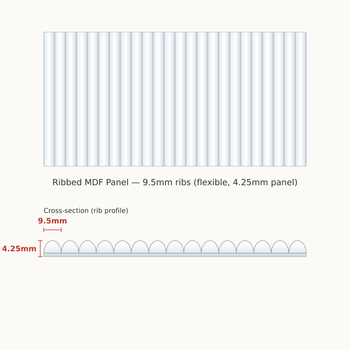 9.5mm Flexible Ribbed MDF panel - primed/white