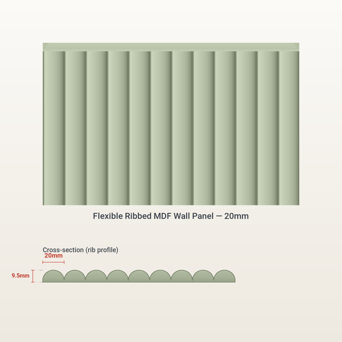 Flexible Ribbed MDF Wall Panel - 30mm not primed