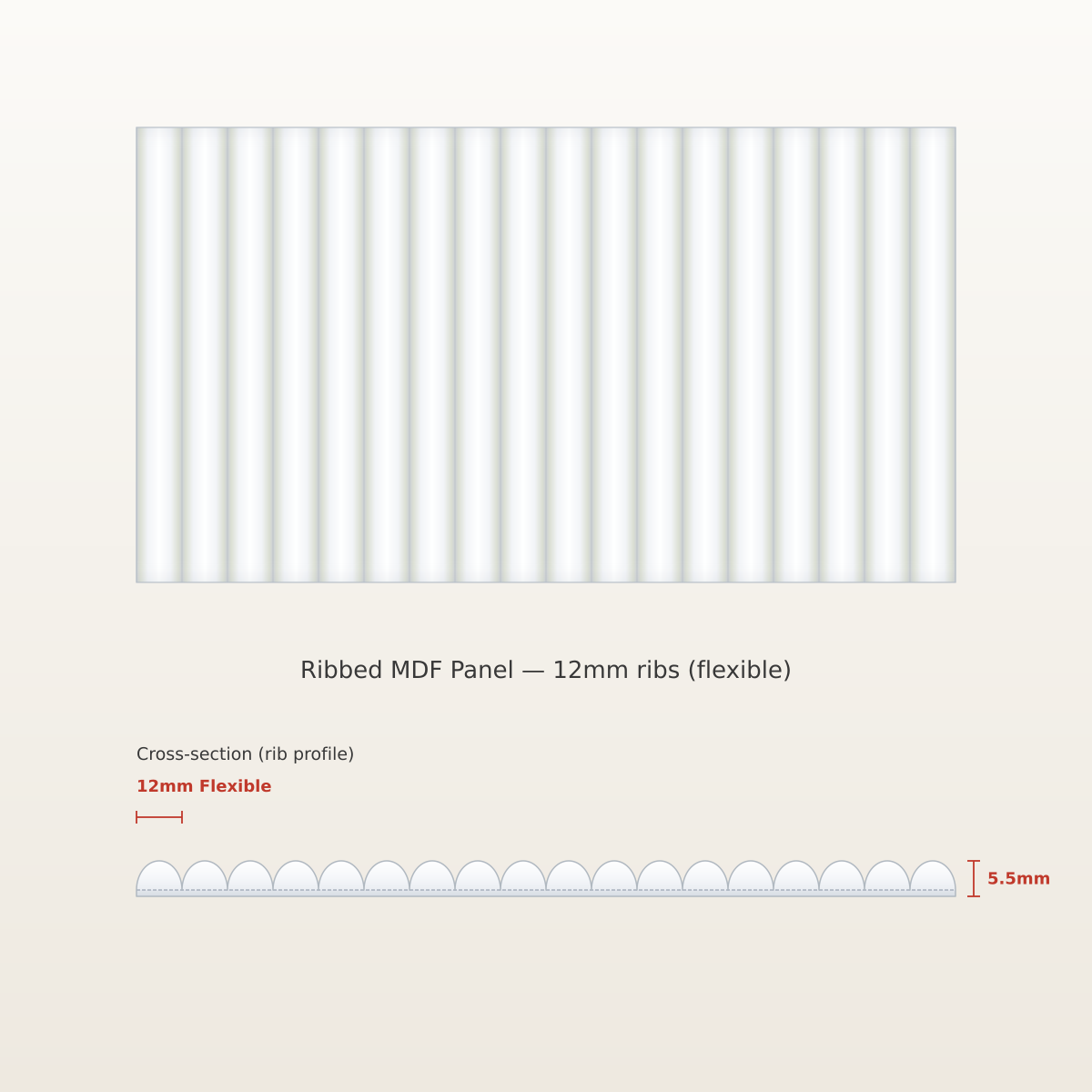 12mm Flexible Ribbed MDF panel - primed/white