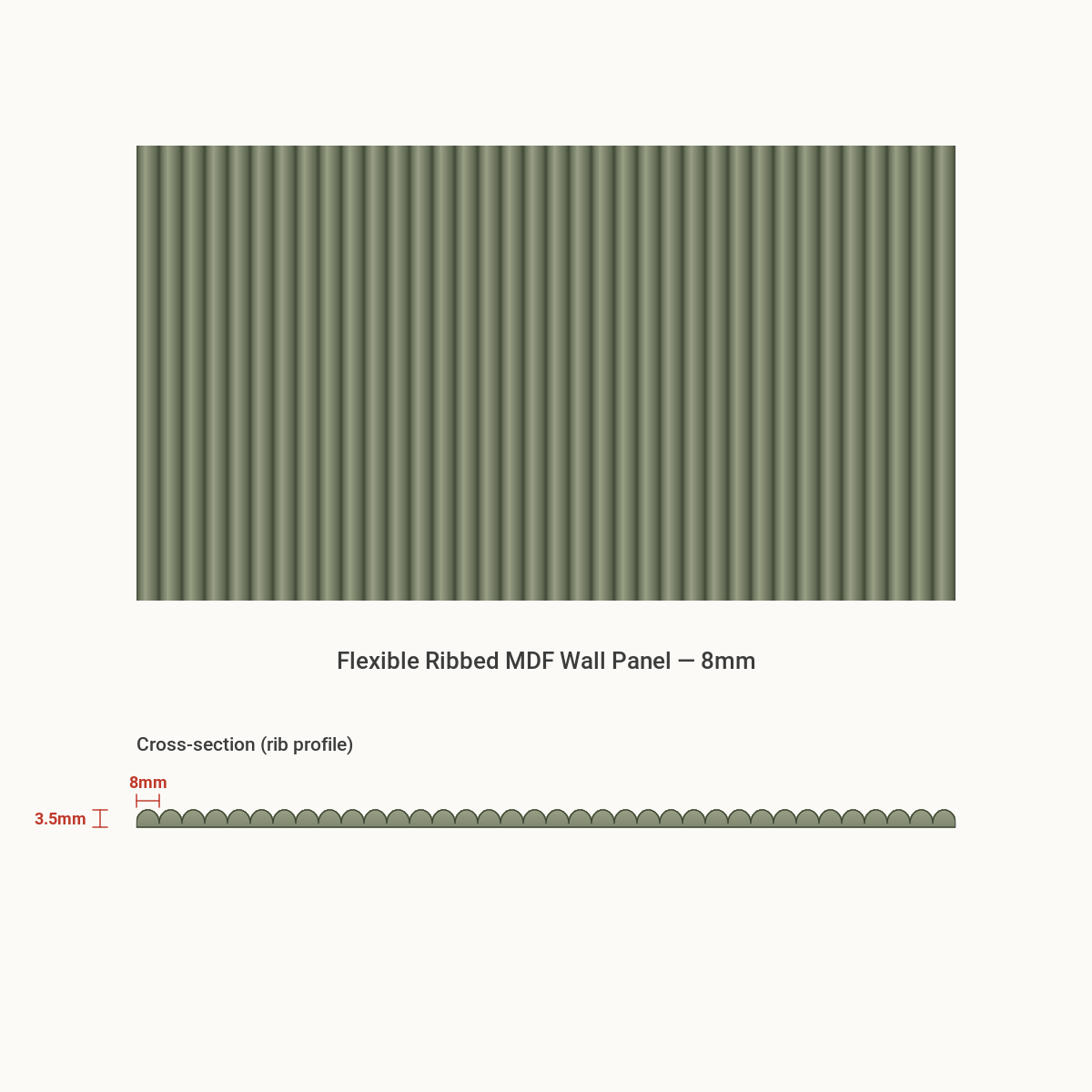Flexible Ribbed MDF Wall Panel - 8mm not primed