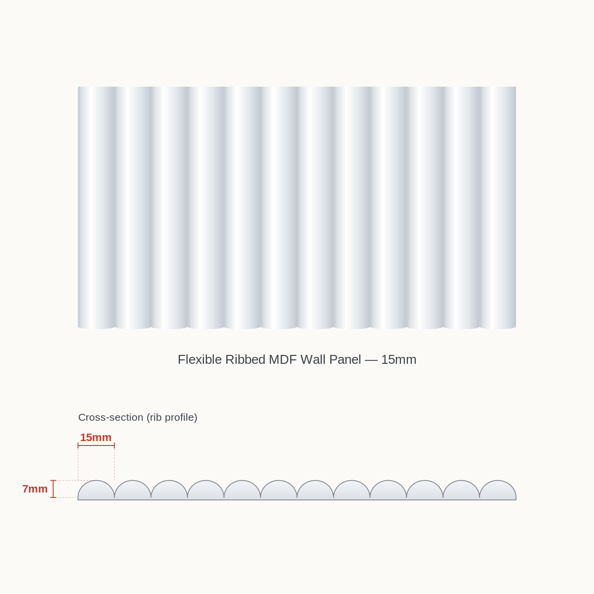 Flexible Ribbed MDF Wall Panel - 15mm primed/white