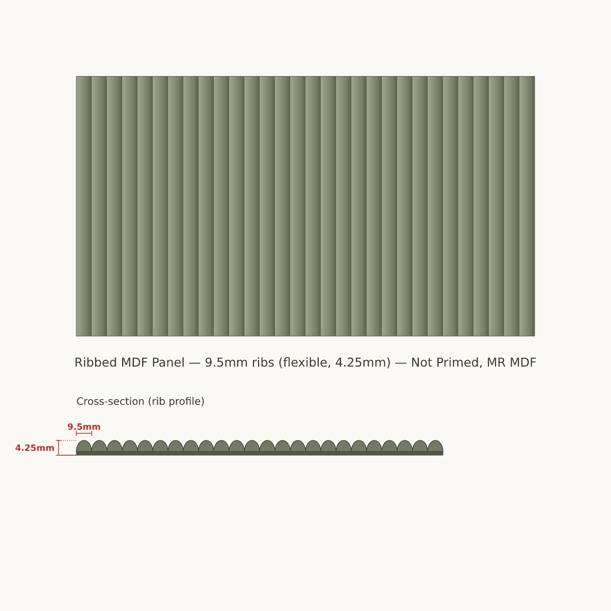 9.5mm Flexible Ribbed MDF panel - not primed