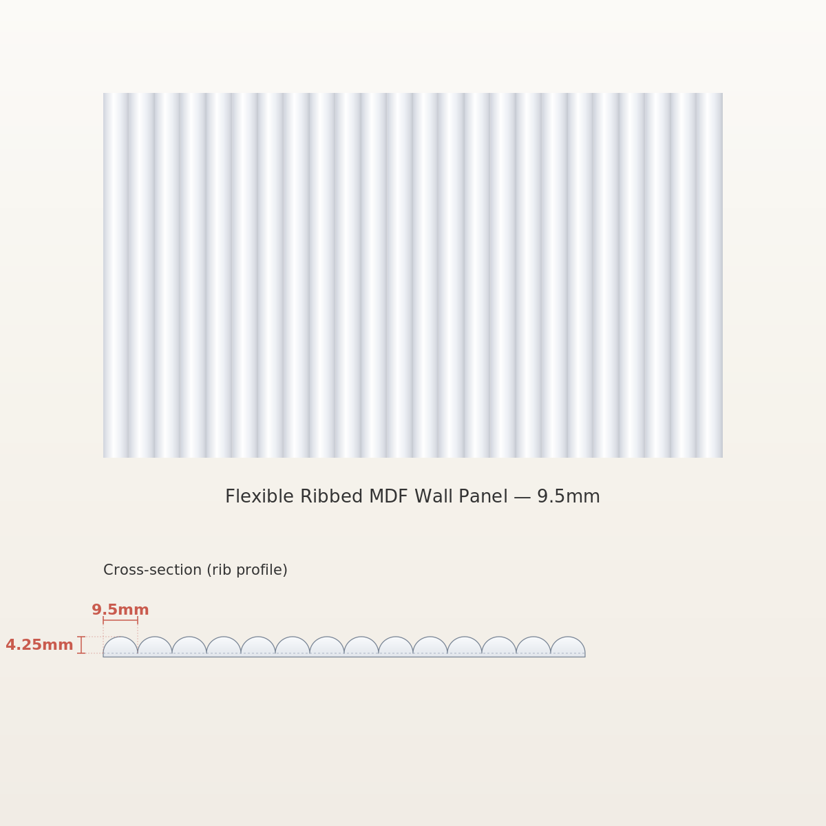 Flexible Ribbed MDF Wall Panel - 9.5mm primed/white