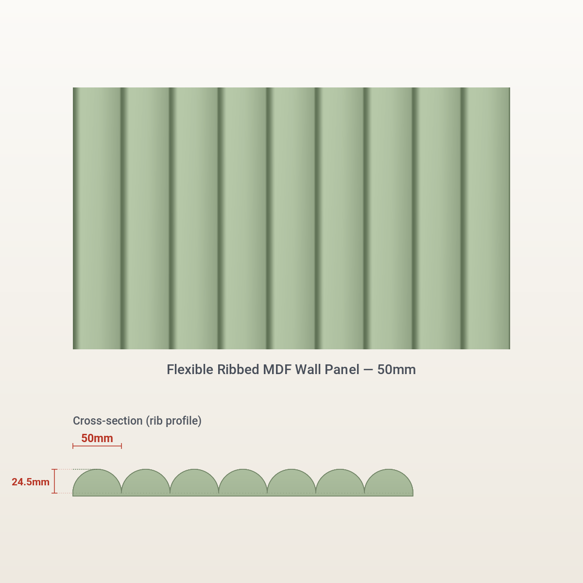 Flexible Ribbed MDF Wall Panel - 50mm not primed