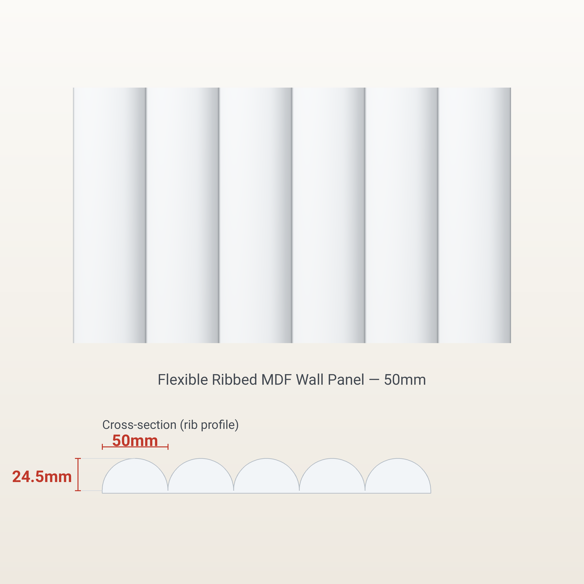 Flexible Ribbed MDF Wall Panel - 50mm primed/white