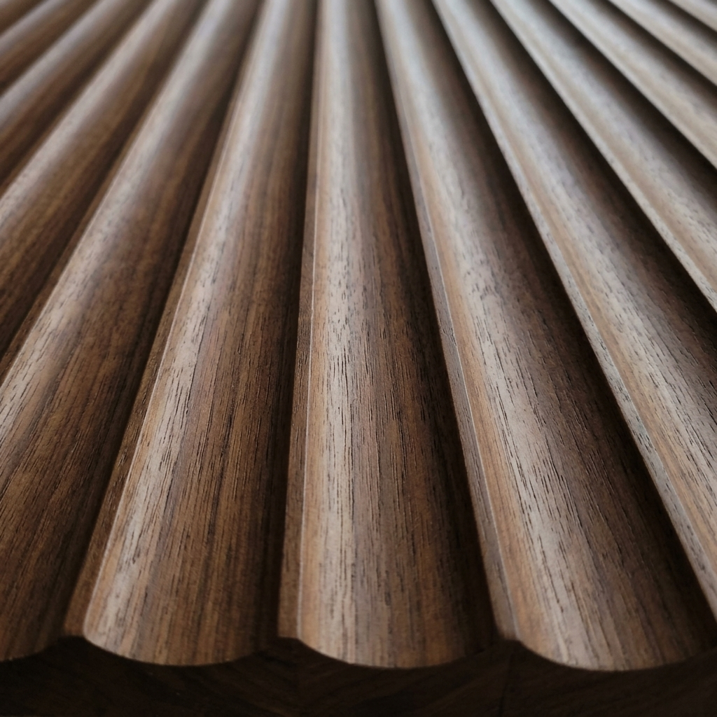 20mm fluted walnut panel - close up of the flute profile