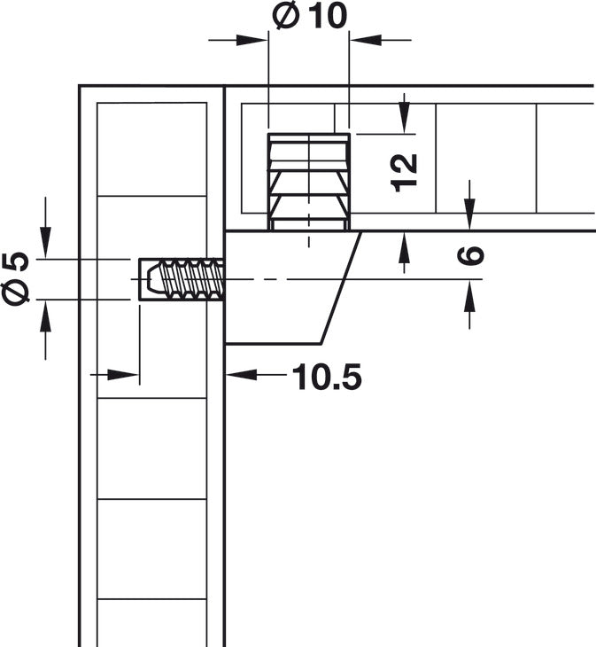 Knock Down Fitting, with Integrated Special Screw for Ø 5 mm Holes, Uno One