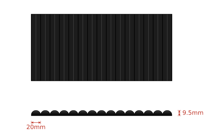 Flexible Black Ribbed MDF 20mm profile