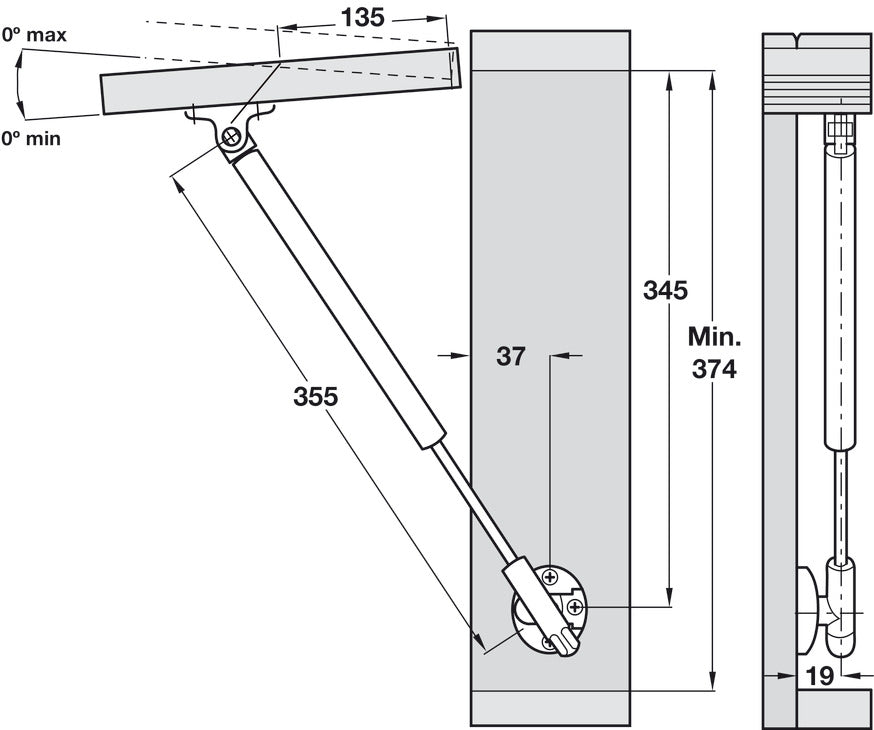 Gas Piston Automatic Opening Lid Stay, for Wooden/Aluminium Frame Doors