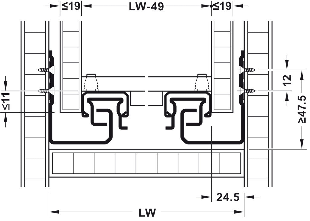 Hafele Matrix Concealed Drawer Runners, Full Extension, Load Capacity 30 kg,