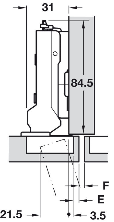 Tiomos, Grass Soft Close Hinge, 110°, Half Overlay, Click on Arm, Screw fixing