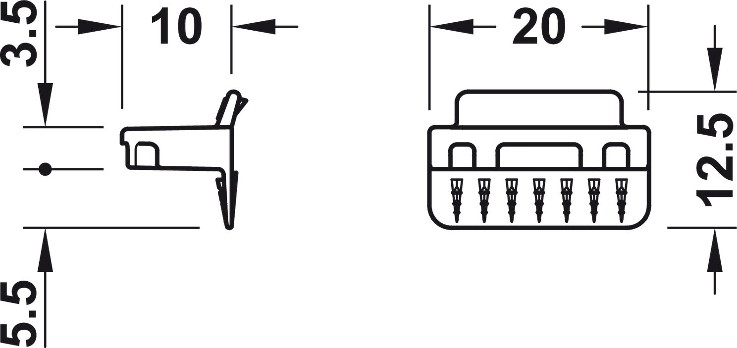 Rear Panel Connector, Häfele Ixconnect RPC G 13/20 for press fitting into the groove