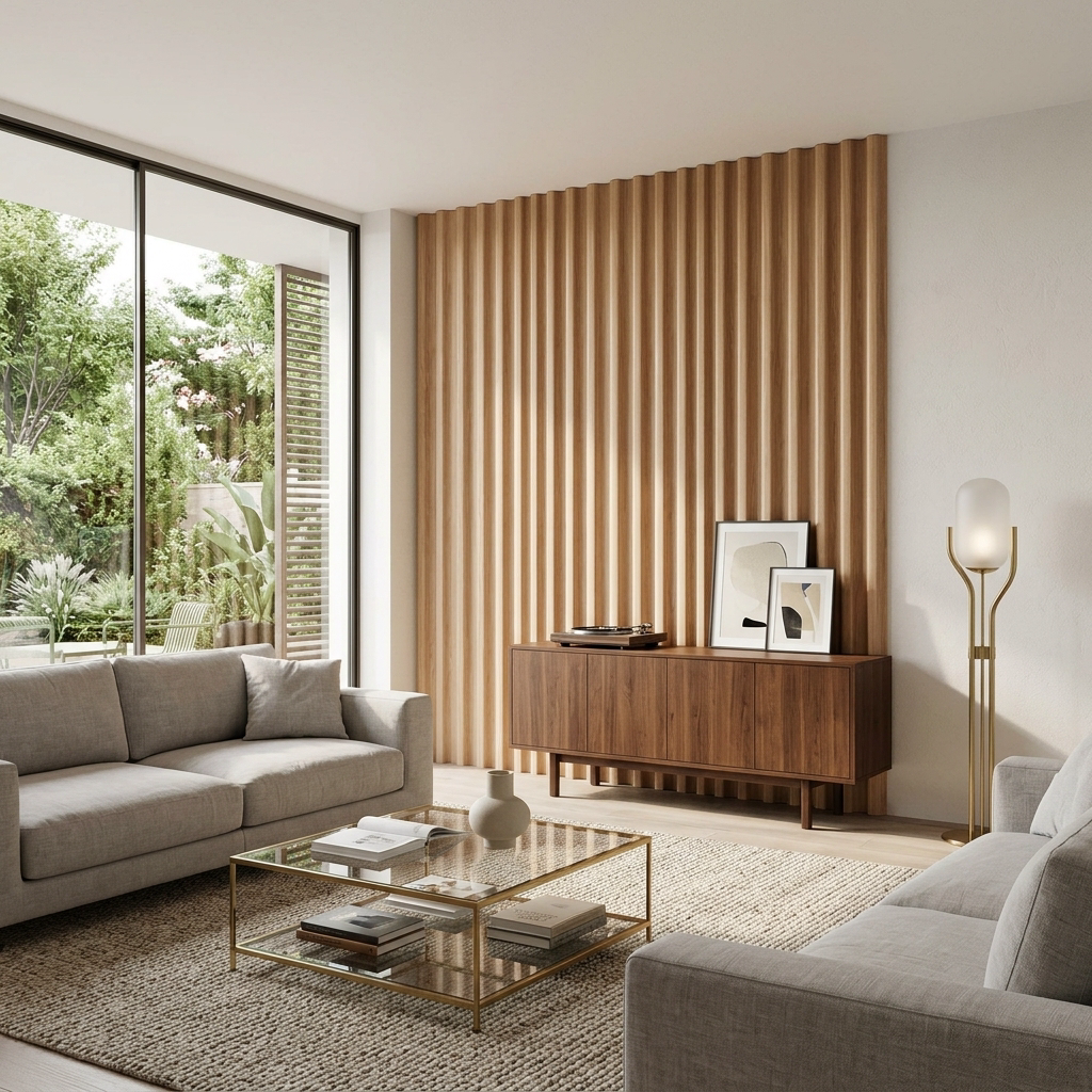 Crescendo Curves panel styled in a modern living room